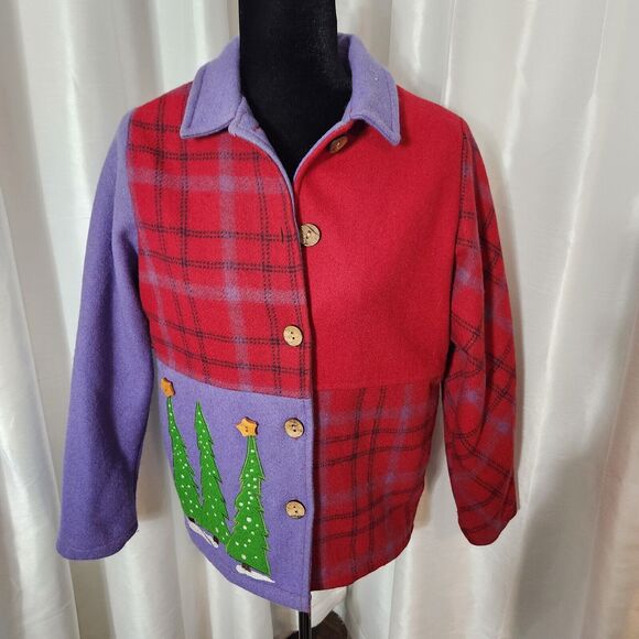 Jackets & Blazers - Breckenridge Patchwork Christmas Jacket Womens Petite Small Wool Grandmacore
